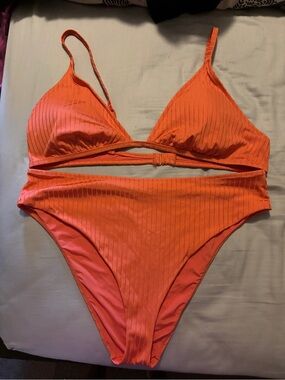 Aerie Orange Sherbet Ribbed Bikini Set